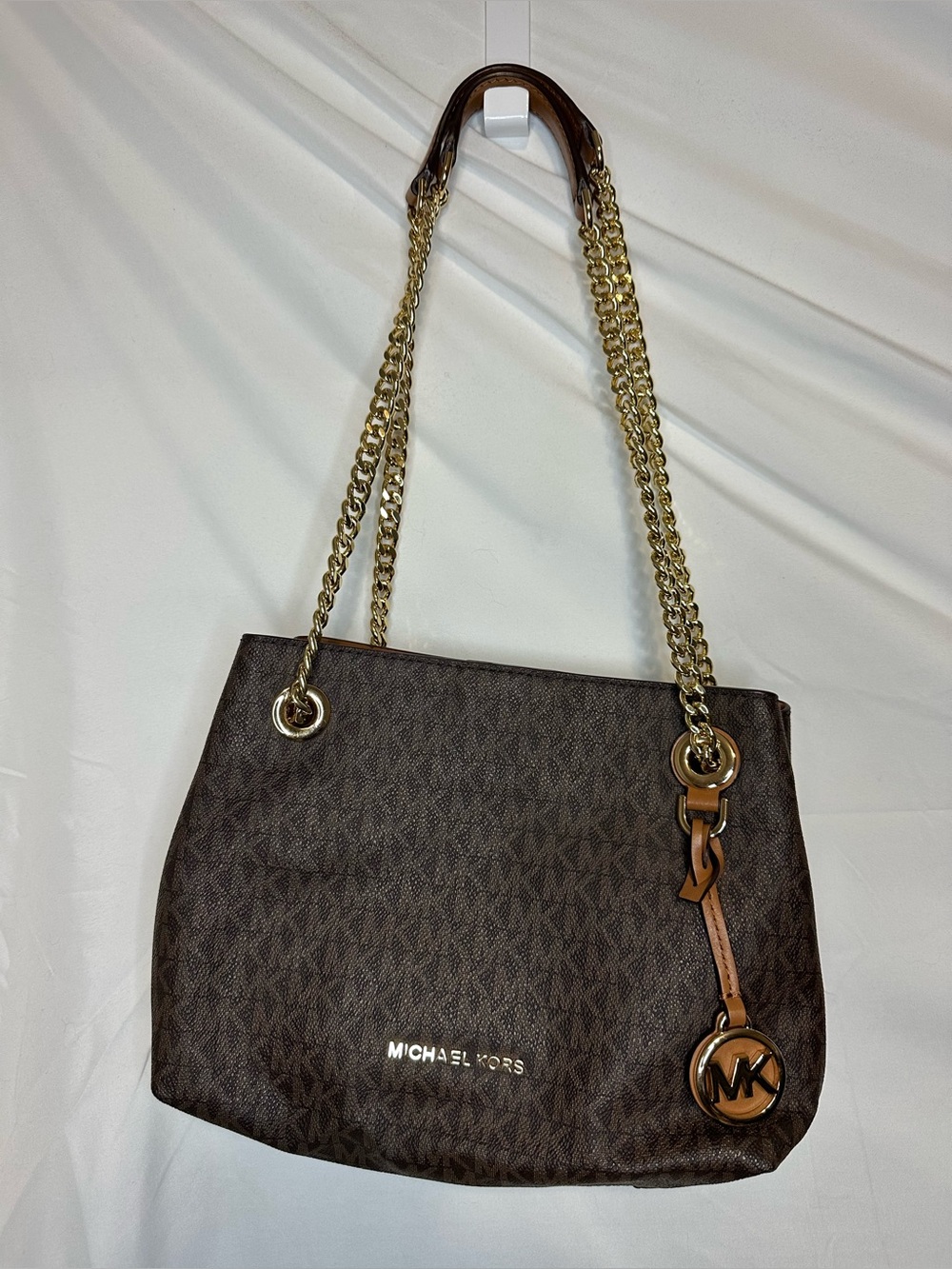 Michael Kors Jet Set Chain Medium Shoulder Bag Brown MK Signature Monogram